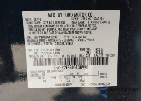 2018 Ford Taurus Limited из США, поврежденный, VIN 1FAHP2F88JG138990